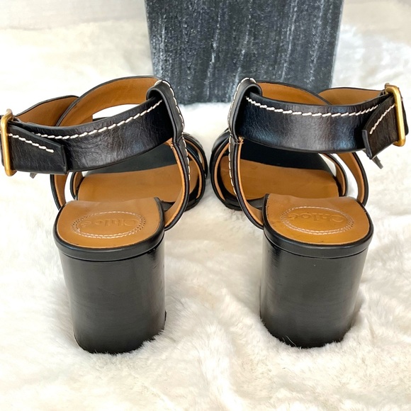 Chloe Candice Topstitch Block Heel Sandals Black Size EU 40 - Picture 15 of 16